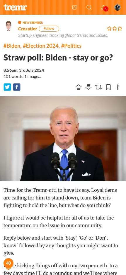 A Tremr article in the single-column mobile layout