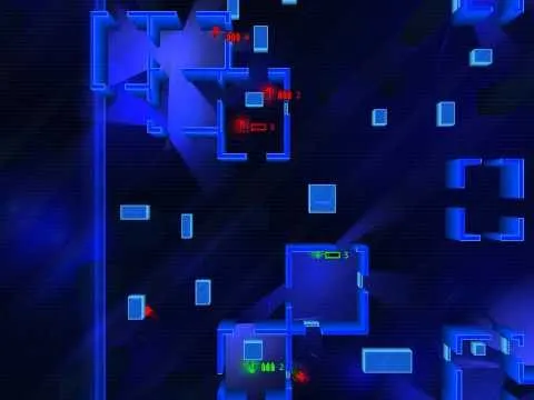 Three red units bunched inside one room at the top of the map while green units come up from the bottom, nobody in contact yet.