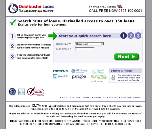 Debtbuster Loans AJAX PPC Landing Page