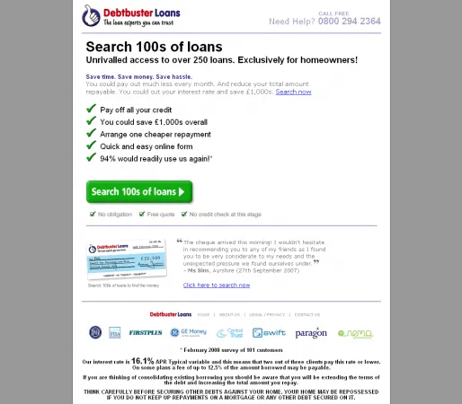 Debtbuster Loans Optimized PPC Landing Page