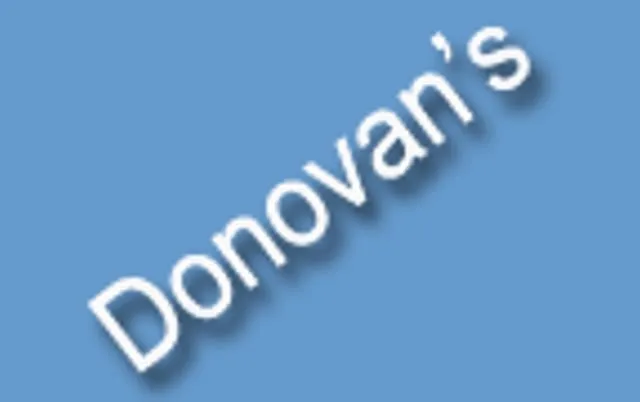 The site's logo: the word Donovan's set diagonally in white on a pale blue field.