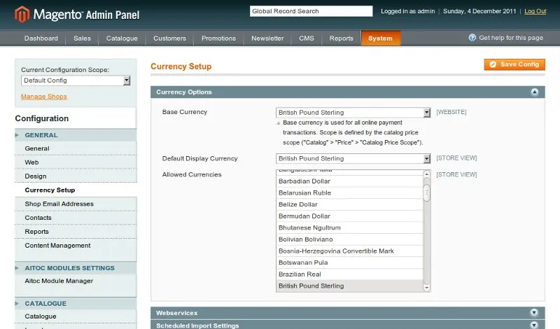 magento currency setup