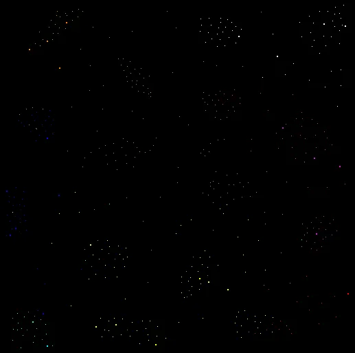 The cluster in tight knots with long empty runs between them — the feature of this game.