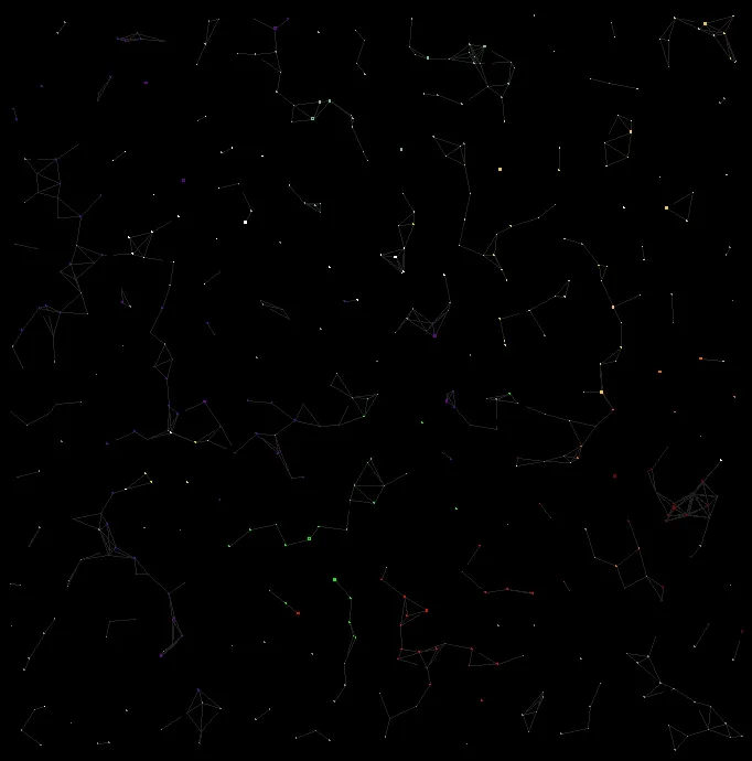 Nine empires across a wide field, borders drawn thin and colours heavily mixed.